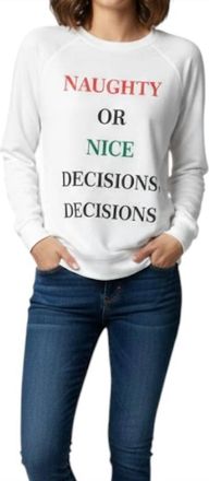 Panache French Terry Crew Long Sleeve Tee In White