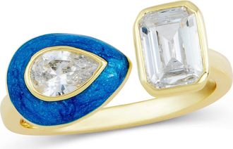Savvy Cie Jewels Cubic Zirconia & Enamel Open Band Ring in Yellow Gold at Nordstrom Rack, Size 10