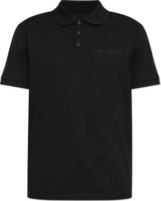 Balmain Polo Shirts, male, Black, Size: XL Embroidered Cotton Polo