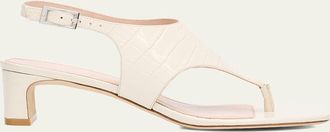 Stuart Weitzman 40mm Baby Babette Croc-Embossed Leather Thong Sandals