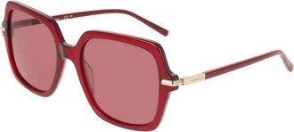 Ferragamo Rood/Roze Transparante Zonnebril Sf 2076S - Dames - Zonnebrillen - Rood - 57 MM - Accessoires