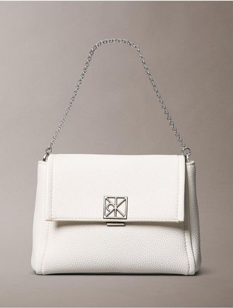 Calvin Klein Womens Emblem Logo Hardware Pebble Crossbody Bag - White