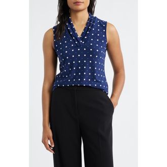 Anne Klein Polka Dot Triple Pleat Sleeveless Top in Distant Mountain/Anne White at Nordstrom, Size Xx-Small P