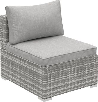 OUTSUNNY Outdoor Garden Furniture Rattan Single Middle Sofa w/ Cushions Grey | TJ Hughes