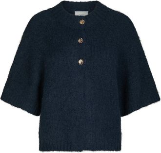 Neo Noir Boxy Fluffy Knit Cardigan - Dames - Vesten - Blauw - XL - Wol - Truien & Vesten