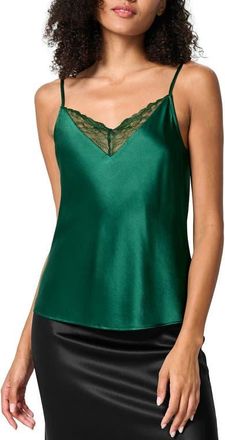 LilySilk V Neck Lace Silk Camisole in Green Jade at Nordstrom, Size X-Small