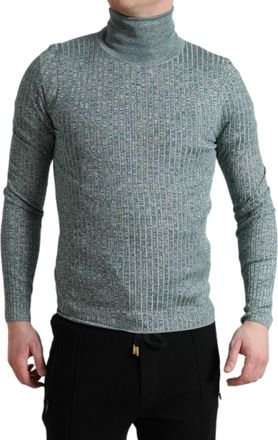 Dolce & Gabbana Mens Ribbed Turtleneck Green Polyester Cotton