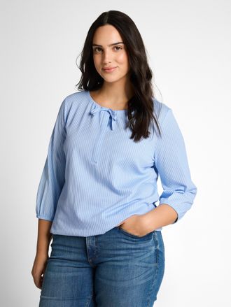 Tom Tailor T-Shirt TOM TAILOR PLUS, Damen, Gr. 44, blau wei&szlig; thin stripe, Single Jersey, Obermaterial: 67% Baumwolle, 33% Polyester, gestreift, regular fit norma