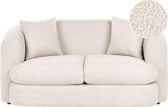 Beliani 2 Seater Sofa Beige Boucle Upholstery Curved Organic Shaped Sofa Modern Minimalistic Style Living Room HUSBY