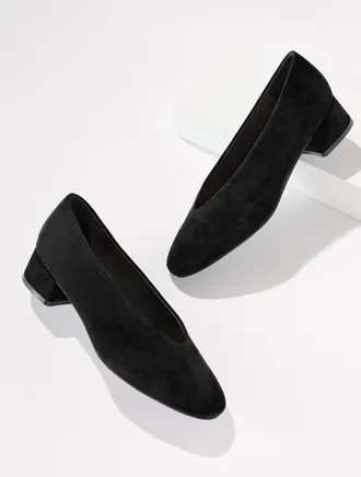 Talbots Winona Suede Block Heel Pumps - Black - 10 1/2 M Talbots