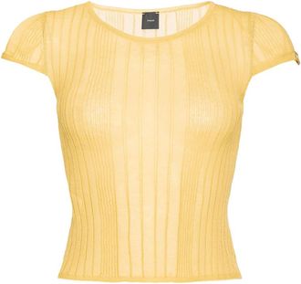 Pinko Gele Gebreide T-shirt Casual Stijl - Dames - T-shirts - Geel - L - Katoen - Tops