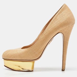 Charlotte Olympia Light Brown Raffia Dolly Pumps