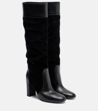 Gianvito Rossi Leather and corduroy knee-high boots