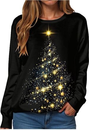 Generic Womens Christmas Sweatshirt Pullover Jumper Ladies Xmas Top Ladies Merry Chirtsmas Blouse Jumper Long Sleeve Pullover Merry Sweatshirt Christmas Sweat