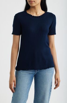 Nic+Zoe Ruffle Trim Short Sleeve Sweater in Dark Indigo at Nordstrom, Size Xx-Large