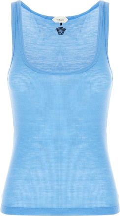 Versace Sleeveless Tops, female, Blue, Size: XS Ribbed Virgin Wool Tank Top