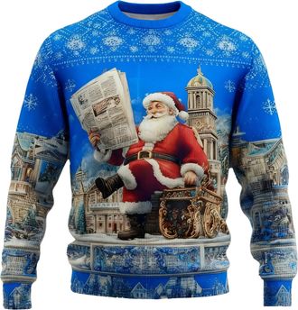 Generic Men Santa Ugly Sweater Christmas Knitted Jumper Loose Fit Warm Soft Cozy Long Sleeve Crew Neck Printed Pullover for Winter Casual Wear