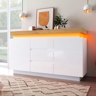 Aka Chest of Drawers With RGB LED 81 x 140 x 39 cm White in Cool White
