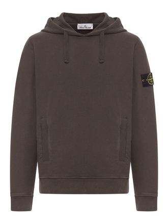 Stone Island Logo Badge Hoodie In Grey Cotton