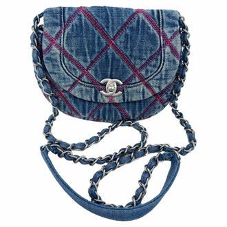 Chanel Chanel Coco Beach Mini Schoudertas in Blauw Katoen