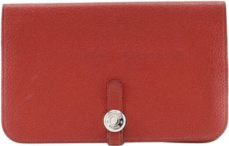 Hermès Dogon Red Color Taurillon Clemence Leather Long Wallet (Bi-Fold) (Pre-Owned)