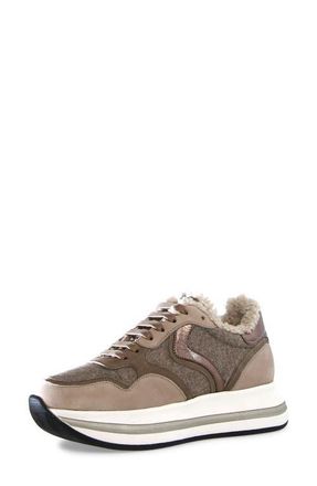 Voile Blanche Melany Faux Shearling Sneaker in Grey Beige at Nordstrom, Size 6Us