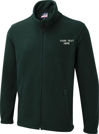 Generic Personalised Embroidered Your Text UX5 Jacket, Full Zip Any Text Name Fleece Jacket XS to 4XL (3XL, Bottle Green)