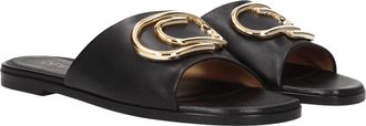 Off-white Womens Black Leather Slippers