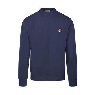 Maison Kitsun&eacute; Sweatshirts, male, Blue, Size: L Fox Head Patch Regular Sweatshirt