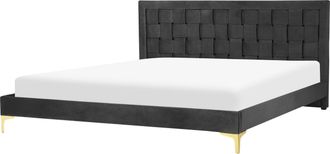 Beliani Cama Con Somier De Terciopelo Negro 180 X 200 Cm Cabecero Patas Limoux