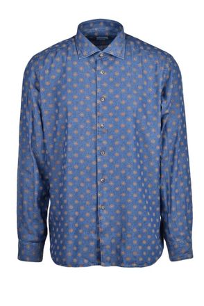 Brio Italiano Blue Brown Circular Cotton Shirt
