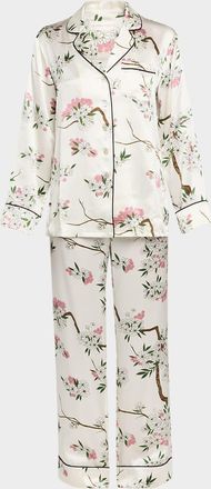 Olivia Von Halle Lila Ana Blossom-Print Silk Satin Pajama Set