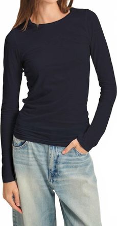 Velvet Longsleeve Crewneck Top In Midnight