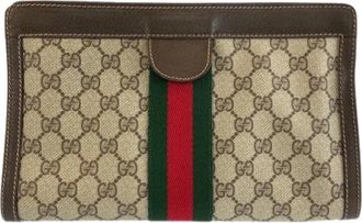 Gucci Pre-owned GG Supreme Canvas Leren Clutch Tas - Dames - Vintage Clutch - Beige - ONE Size - Leer - Vintage