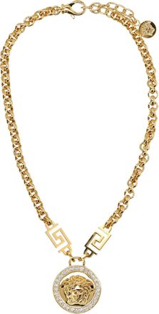 Versace Strass Medusa Pendant Gold-Tone Chain Necklace