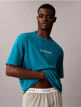 Calvin Klein Mens Icon Crewneck Sleep Tee - Blue - XL