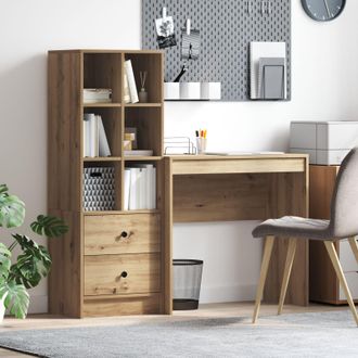 Berkfield Home Desk with Storage Artisan Oak Engineered Wood in Pink