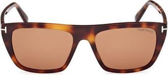 Tom Ford Aslan 56mm Rectangular Sunglasses in Classic Havana /T Logo at Nordstrom