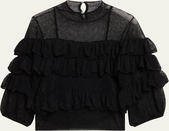 Ulla Johnson Corinna Mock-Neck Tiered Ruffle Top