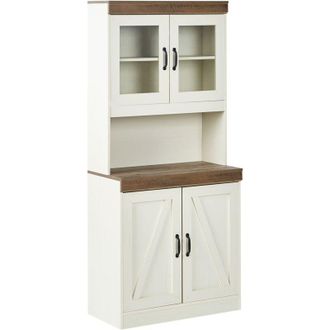 Beliani Armario Decorativo Con Estantes Y Expositor De Vidrio Tablero De Part&iacute;culas Y Mdf Blanco Kalbarri
