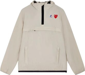 Comme Des Gar&ccedil;ons x K-Way heart-logo half-zip raincoat - White