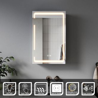 Elegant Lighting Bathroom led Mirror with Shaver Socket Demister 3 Lighting Modes Bathroom Mirror Cabinet, Single Door 380x600mm - Elegant