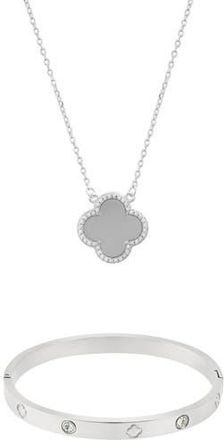 Adornia Silver Halo Clover Necklace & Bangle Set at Nordstrom Rack