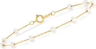 RS Pure Ross-Simons 3-3.5mm Cultured Pearl Station Bracelet in 14kt Yellow Gold
