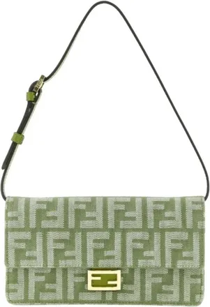 Fendi Tassen, Dames, Groen, ONE Size, Katoen, Wallet On Chain Baguette