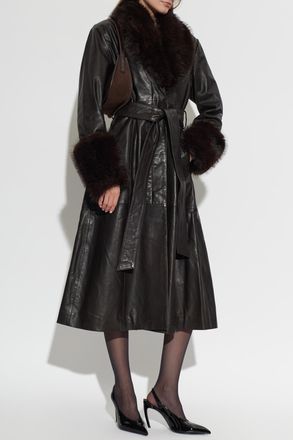 Rotate Leather Coat With Belt, Womens, Brown