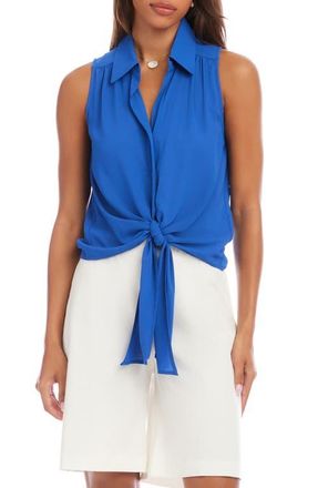 Karen Kane Sleeveless Tie Front Crepe Top in Blue at Nordstrom, Size X-Small P