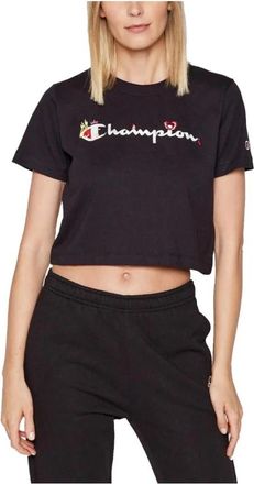 Champion Oversized Cropped T-Shirt - Dames - T-shirts - Zwart - S - Katoen - Tops