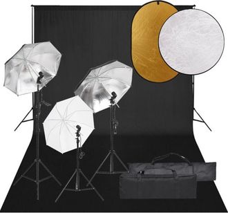 vidaXL Kit De Estudio Fotogr&aacute;fico Con Set De Luces, Fondo Y Reflector Vidaxl
