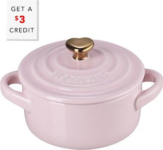 LE CREUSET Mini Pink Round Cocotte With Gold Heart Knob With $3 Credit
